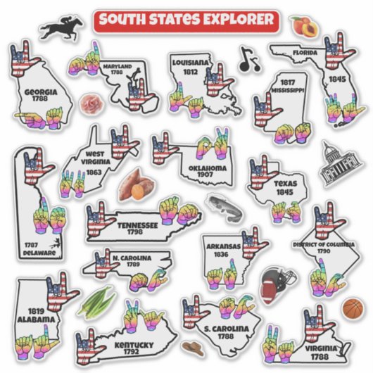 Southern U.S. Region – Educational Sticker Map (Voorkant)