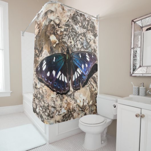 Southern White Admiral Blue Butterfly Painting Douchegordijn (In situ)