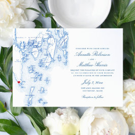 Southport Boothbay Harbour Maine Navy Map Wedding Kaart