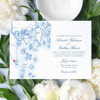 Southport Boothbay Harbour Maine Navy Map Wedding Kaart