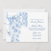 Southport Boothbay Harbour Maine Navy Map Wedding Kaart (Voorkant)