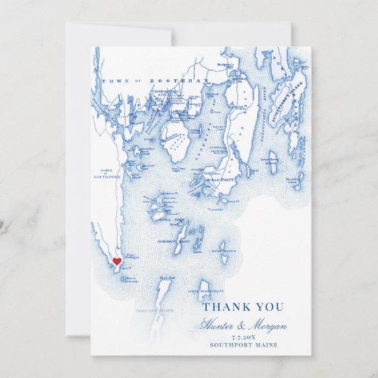 Southport Boothbay Maine Bruiloft Flat Bedankkaart (Voorkant)