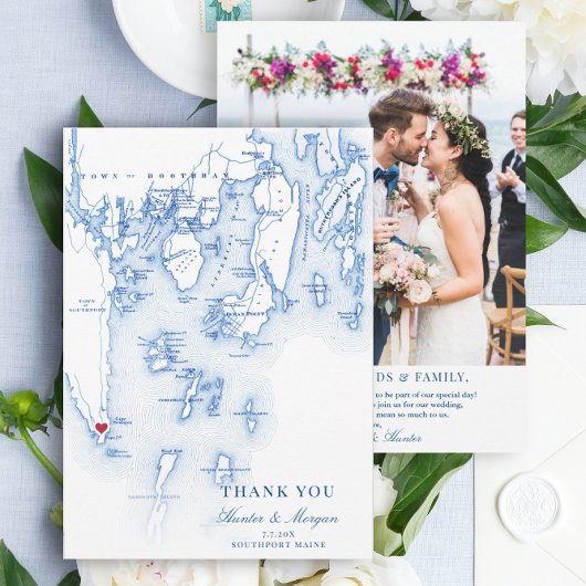 Southport Boothbay Maine Bruiloft Flat Bedankkaart