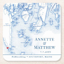 Southport Boothbay Maine Map Wedding Cocktail Hour Kartonnen Onderzetters