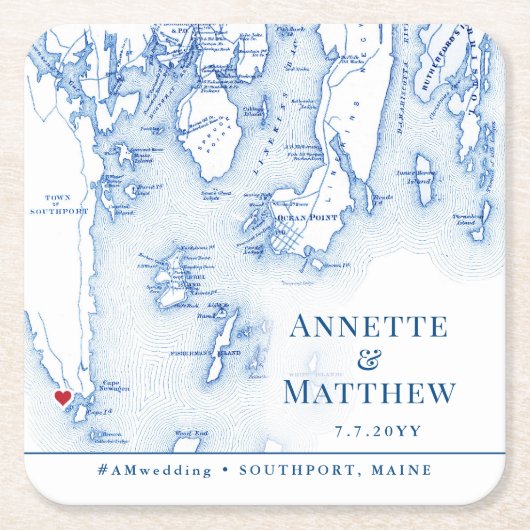 Southport Boothbay Maine Map Wedding Cocktail Hour Kartonnen Onderzetters (Voorkant)