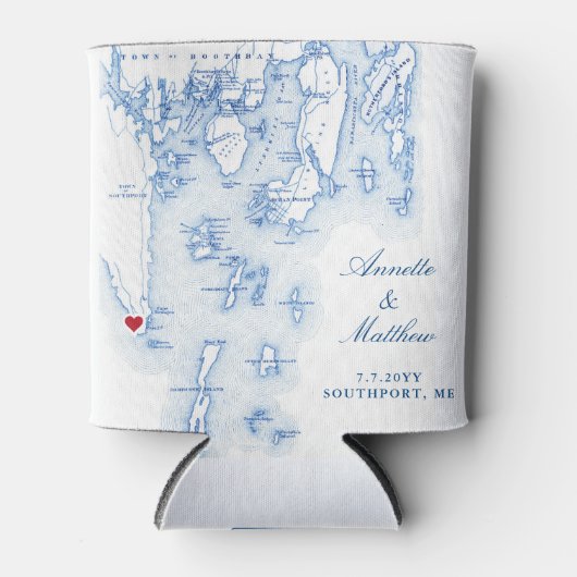 Southport Boothbay Maine Map Wedding Favor Drink Blikjeskoeler (Voorkant)