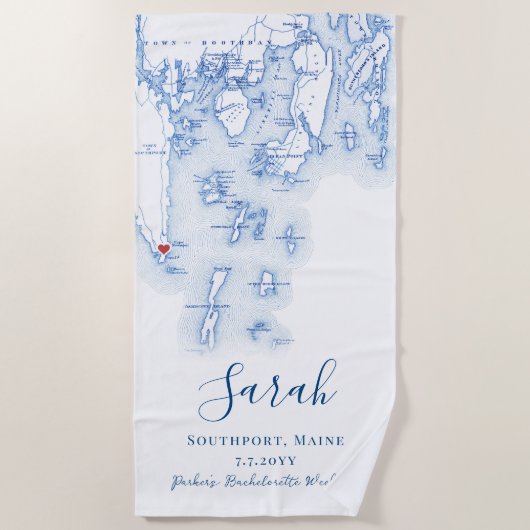 Southport Maine Gepersonaliseerd Bachelorette-week Strandlaken (Voorkant)