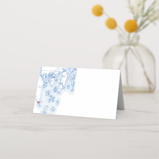 Southport Maine Kaart Blauw Gevouwen Bruiloft Plaatskaartje (Voorkant)