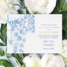 Southport Maine Wedding Elegant Navy and Gold Folie Uitnodiging