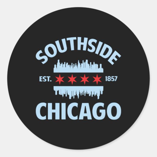 Southside Chicago Flag Skyline Ronde Sticker (Voorkant)