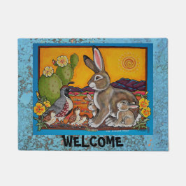 Southwest Animal Welcome Turquoise Quail Rabbit Deurmat