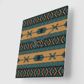 Southwest Aztec pattern Turquoise and Tan Vierkante Klok (Hoek)