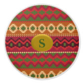 Southwest Aztec Style Pink Green en Brown Keramische Knop (Voorkant)