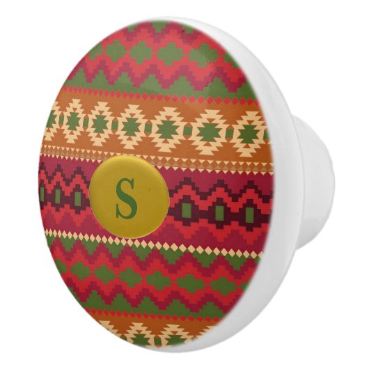 Southwest Aztec Style Pink Green en Brown Keramische Knop (Rechts)