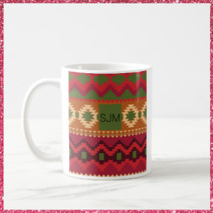 Southwest Aztec Style Pink Green en Brown Koffiemok