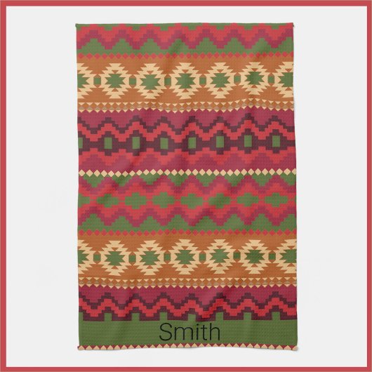 Southwest Aztec Style Pink Green en Brown Theedoek