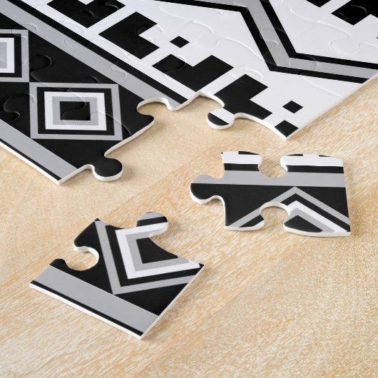 Southwest Black and White Rabbit Geometric Pattern Legpuzzel (Zijkant)