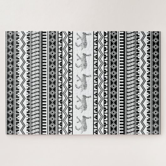 Southwest Black and White Rabbit Geometric Pattern Legpuzzel (Horizontaal)