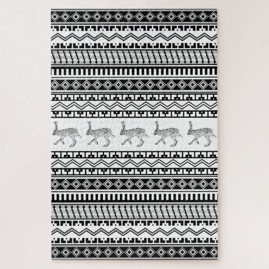 Southwest Black and White Rabbit Geometric Pattern Legpuzzel (Verticaal)