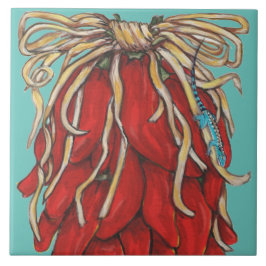 Southwest Blue Lizard Red Chili Pepper House # Tegeltje