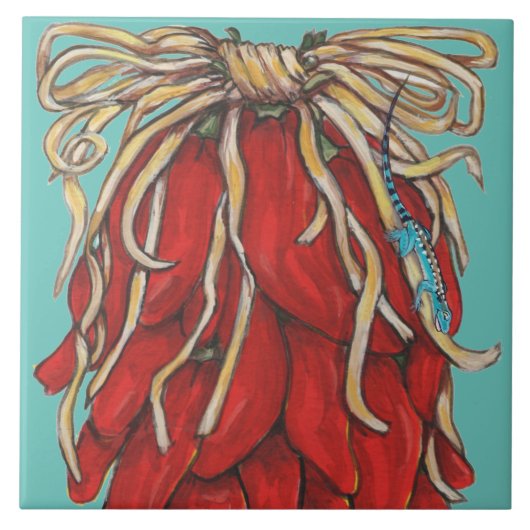 Southwest Blue Lizard Red Chili Pepper House # Tegeltje (Voorkant)
