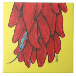 Southwest Blue Lizard Red Chili Pepper Mural Tegeltje