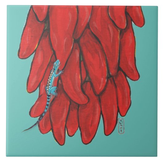 Southwest Blue Lizard Red Chili Pepper Mural Tegeltje (Voorkant)