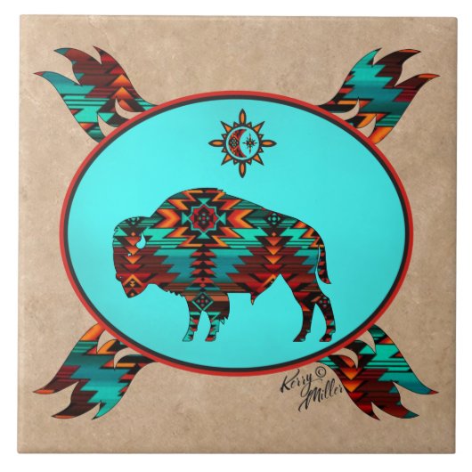 Southwest Buffalo-keramische Tegel Tegeltje (Voorkant)