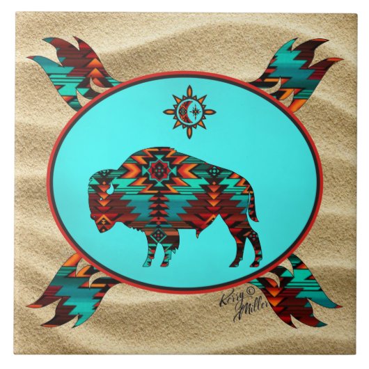 Southwest Buffalo-keramische Tegel Tegeltje (Voorkant)