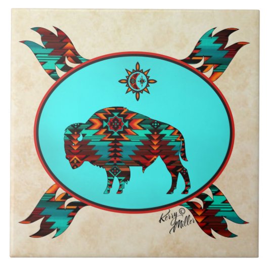 Southwest Buffalo-keramische Tegel Tegeltje (Voorkant)