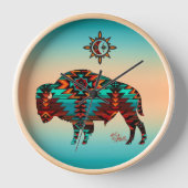 Southwest Buffalo Round Wood Wall klok (Voorkant)