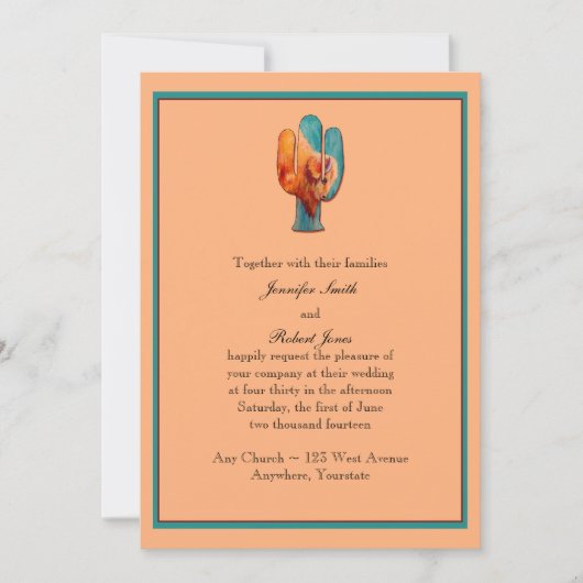 Southwest Cactus en Buffalo Wedding Invitation Kaart (Voorkant)