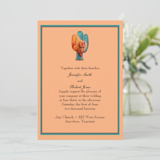 Southwest Cactus en Buffalo Wedding Invitation Kaart (Staand voorkant)