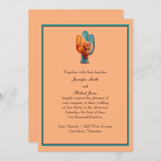 Southwest Cactus en Buffalo Wedding Invitation Kaart (Voorkant / Achterkant)