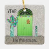 Southwest Cactus Kerstlantaarns groene deuren Keramisch Ornament (Voorkant)