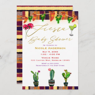 Southwest Cactus Modern Fiesta Baby shower Party Kaart