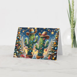Southwest Cactus with Cowboy Hat Christmas Feestdagen Kaart