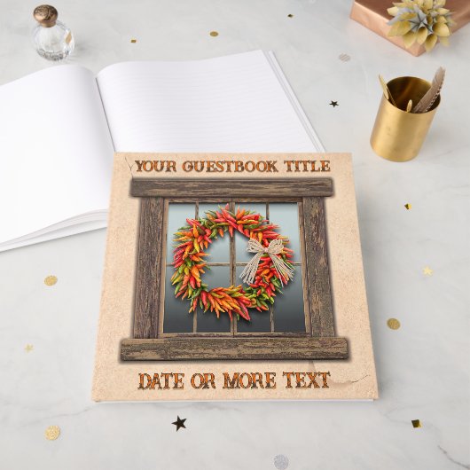 Southwest Chile Pepper Wreath Window Personalized  Gastenboek (Voorkant open)