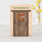Southwest Chile Ristra Wreath on Rustic Wood Door Kaart (Gele Bloem)