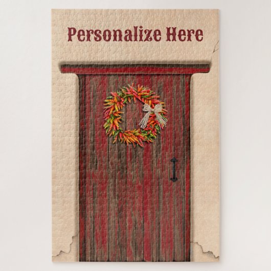Southwest Chile Ristra Wreath Weathered Red Door Legpuzzel (Verticaal)