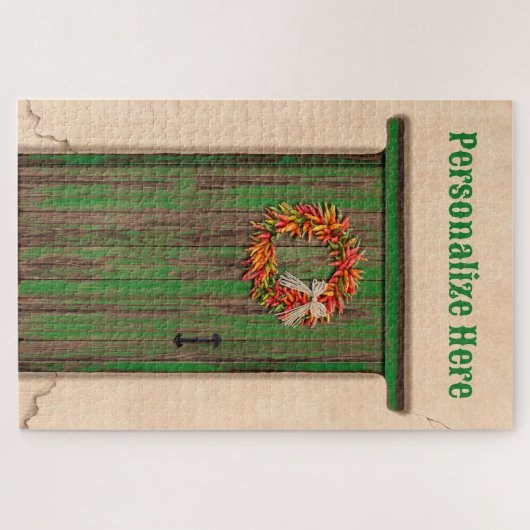 Southwest Chile Ristra Wreath Weathered Wood Door Legpuzzel (Horizontaal)