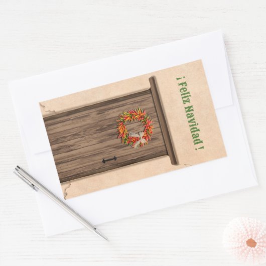 Southwest Chile Wreath Holiday Feliz Navidad Rechthoekige Sticker (Envelop)