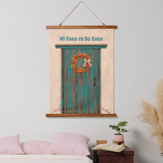Southwest Chile Wreath on Rustic Blue Wood Door Hangend Wandkleed (Slaapkamer)
