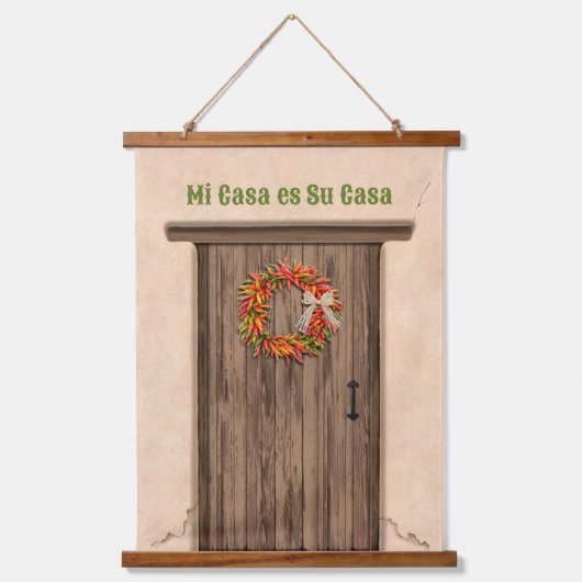 Southwest Chile Wreath on Rustic Wood Door Hangend Wandkleed (Voorkant)