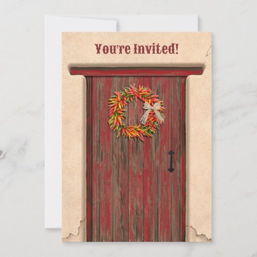 Southwest Chile Wreath Rustic Red Door Holiday Kaart (Voorkant)