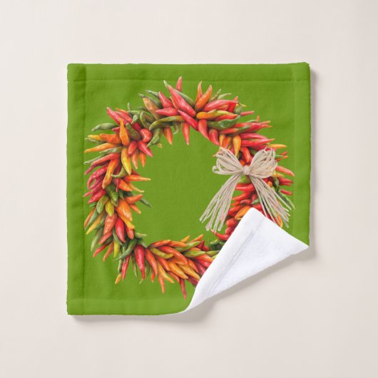 Southwest Chile Wreaths and Peppers Customizeable  Bad Handdoek (Wasdoekje)