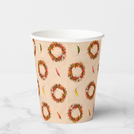 Southwest Chili Ristra Wreaten over het gehele pat Papieren Bekers (Rechts)