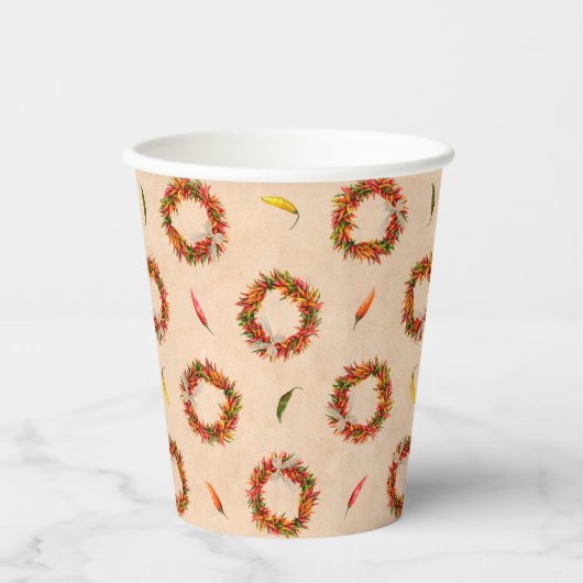 Southwest Chili Ristra Wreaten over het gehele pat Papieren Bekers (Voorkant)