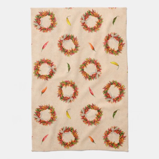 Southwest Chili Ristra Wreaten over het gehele pat Theedoek (Verticaal)