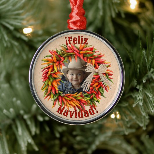 Southwest Chili Ristra Wreath Personalized Metalen Ornament (Boom)
